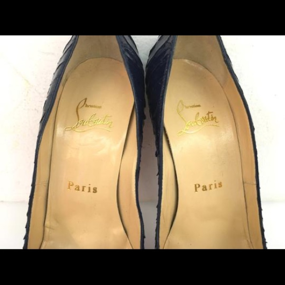 Christian Louboutin Navy Python Leather Peep Toe - image 5
